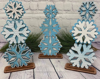 Patterned Snowflake Decor Stand svg Bundle | Door Hanger svg |Glowforge file winter svg | shelf sitter | stand up winter decor