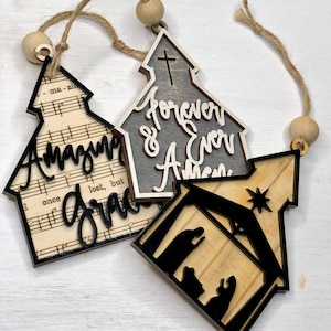 Énonciations d'ornement de Noël d'église | Partitions vintage | Fichier laser des fêtes | Laser bois en téléchargement numérique SvG pour glowforge | UNE GRÂCE INCROYABLE
