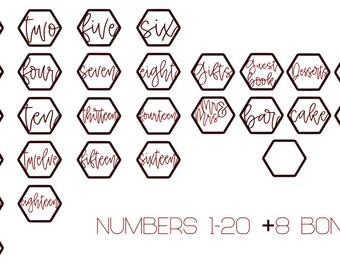 Hexagon Table Number SVG Hexagon decor Wedding Decor Bundle