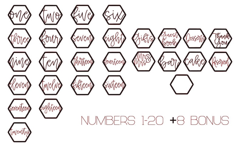 Hexagon Table Number SVG Hexagon decor Wedding Decor Bundle