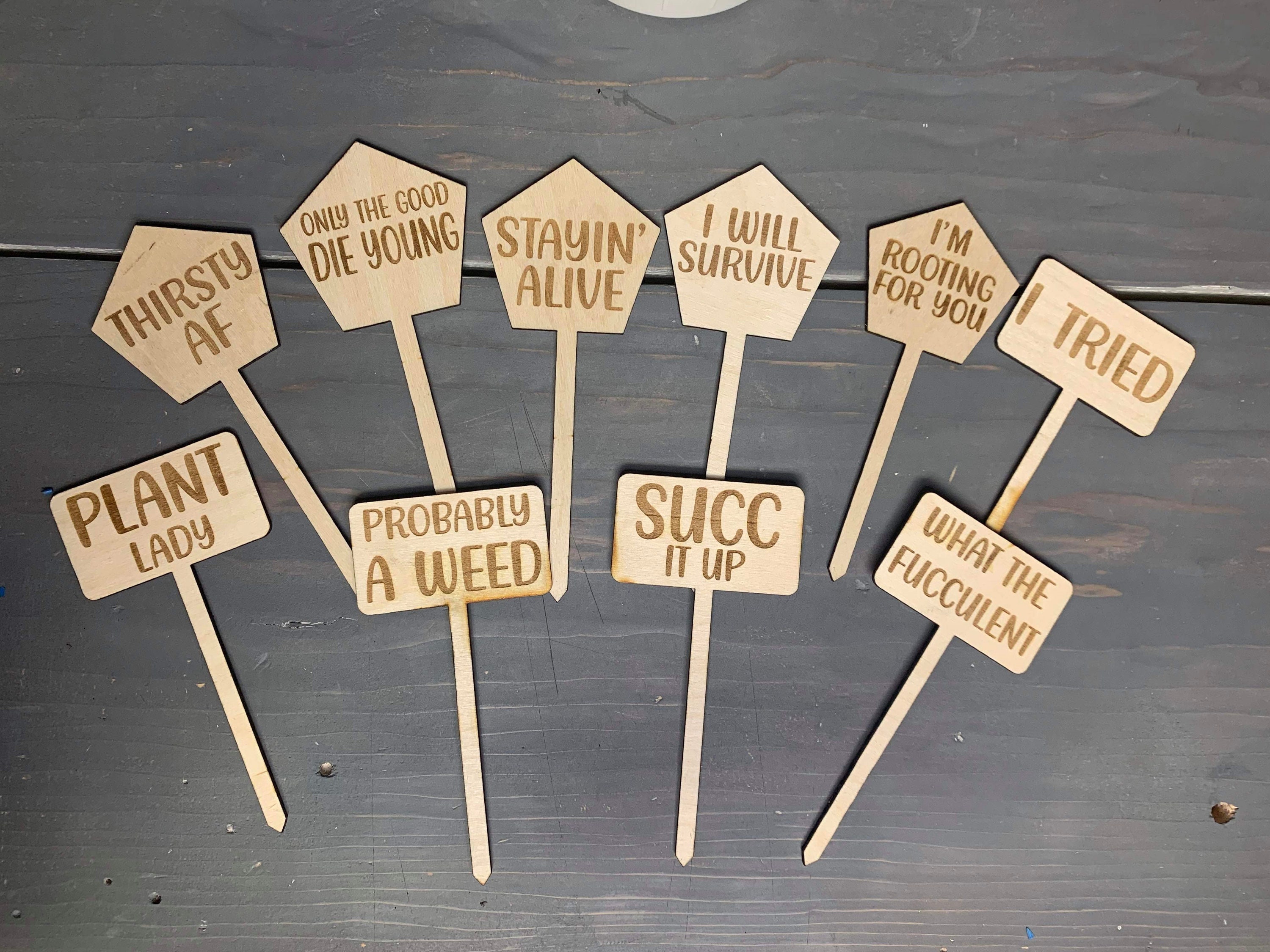 Plant Stakes SVG Funny Plant Stakes svg Laser Cut Plant Etsy