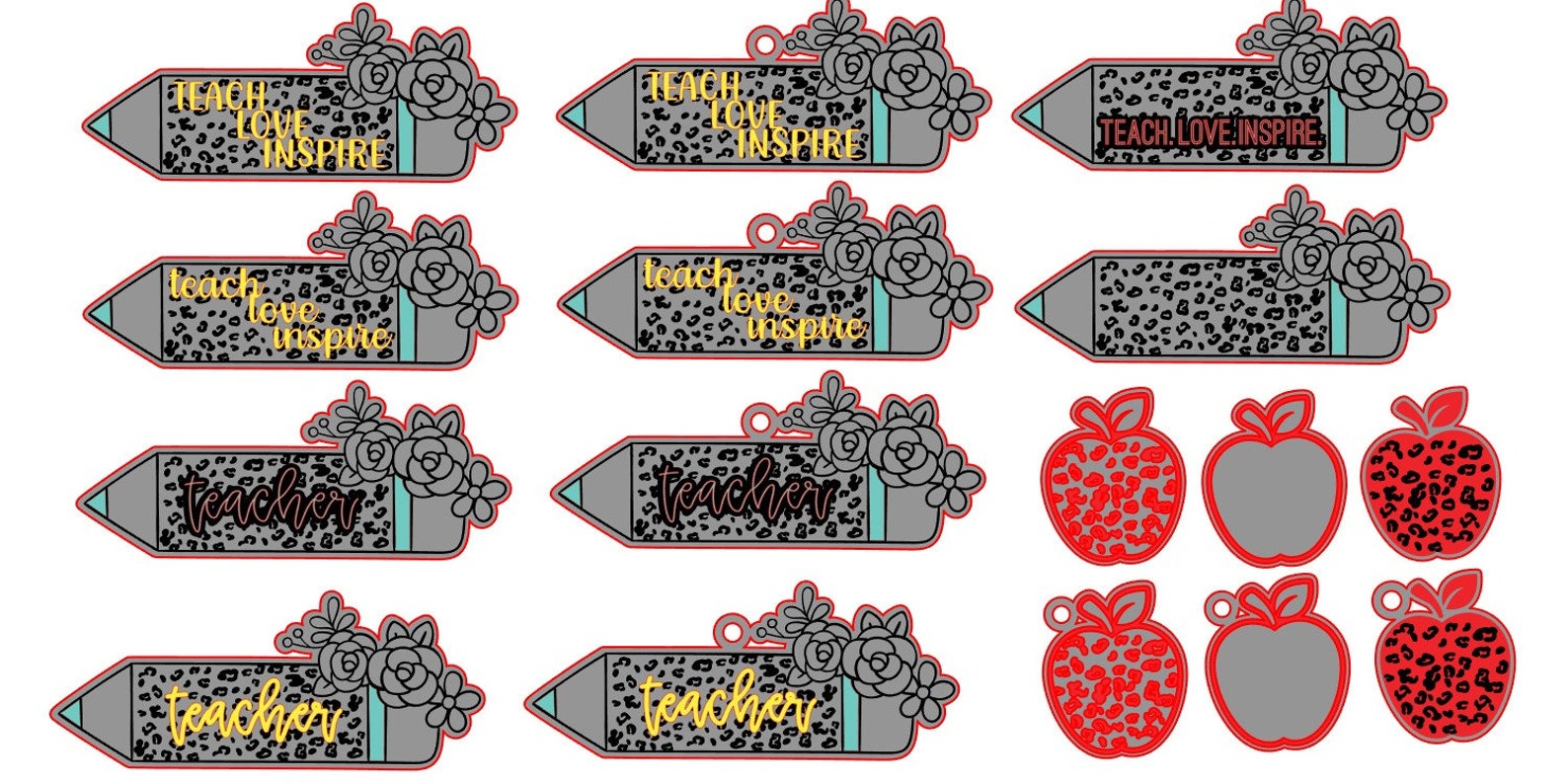 Teacher Bundle Keychain SVG Mirror Ornament SVG Keychain | Etsy