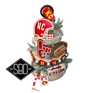 Football Tier Tray decor | Kansas City Decor | Paint Kits | Finished Chiefs Decor | Chiefs Decor | Chiefs Football