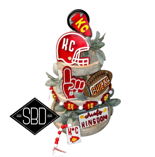 Football Tier Tray decor | Kansas City Decor | Paint Kits | Finished Chiefs Decor | Chiefs Decor | Chiefs Football