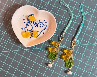 Adorable Bunch of Lemons with Bell Flower and Leaf Fruit Phone Charm Accessory