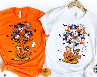 Camisa de Halloween doble y problemática, camisas familiares de Halloween, camisa de Halloween de Chip y Dale, globo de calabaza de Disney, regalo de fiesta de Halloween