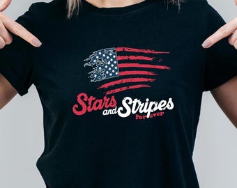 Camiseta con la bandera patriótica de EE. UU. y estrellas y rayas para siempre