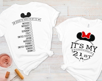 It's My 21st Birthday Minnie Mouse Shirt, Drinking Around The World Tee.