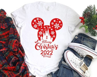 ディズニークリスマス2022シャツ、ミニーミッキーヘッドクリスマスシャツ、ディズニーファミリークリスマスシャツ、お揃いのクリスマスディズニーシャツ