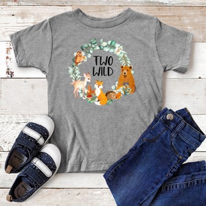 Woodland Second Birthday Shirt, Two Wild Birthday Tee,2nd Bday Boy, Woodland Animals, Wild Bday Shirt, Birthday Shirt, Boy Bday Shirt