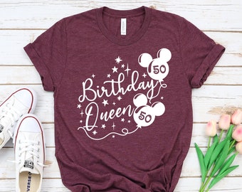 Disney Birthday Queen Shirt, Custom Birthday Queen 50th Balloons Shirt, Personalized 50th Bday Queen Shirt, 50th Bday Disney Balloons Shirt