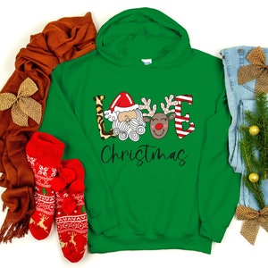 T-shirt graphique Love Christmas, chemise des Fêtes Père Noël renne