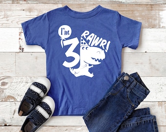 Rawr I'm 3 Dinosaur Birthday Shirt, Third Birthday Tee, Dino Party