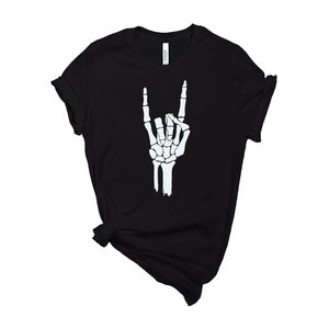 Halloween Skeleton Hand Shirt, Halloween Shirts, Rock And Roll Sign T shirt, Sign Of Horns , Skeleton Hand Tee