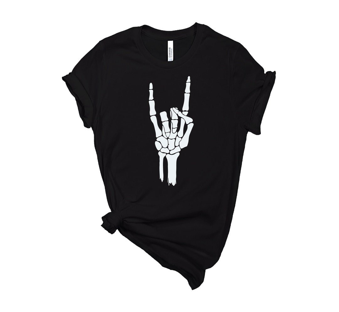 Halloween Skeleton Hand Shirt, Halloween Shirts, Rock and Roll Sign T