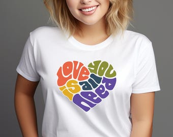 Camiseta de San Valentín con corazón arcoíris, camiseta retro de amor con estilo