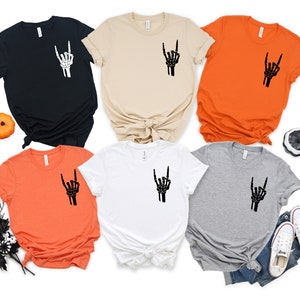 Halloween Skeleton Hand Shirt, Halloween Shirts, Rock And Roll Sign T shirt, Sign Of Horns , Skeleton Hand Tee, Skeleton hand pocket shirt