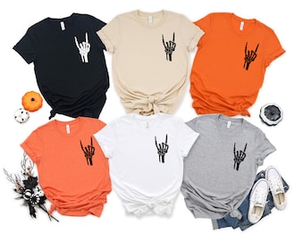 Halloween Rock On Skeleton Hand T-Shirt
