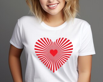 Camiseta con ilusión óptica de corazón, camiseta retro de San Valentín