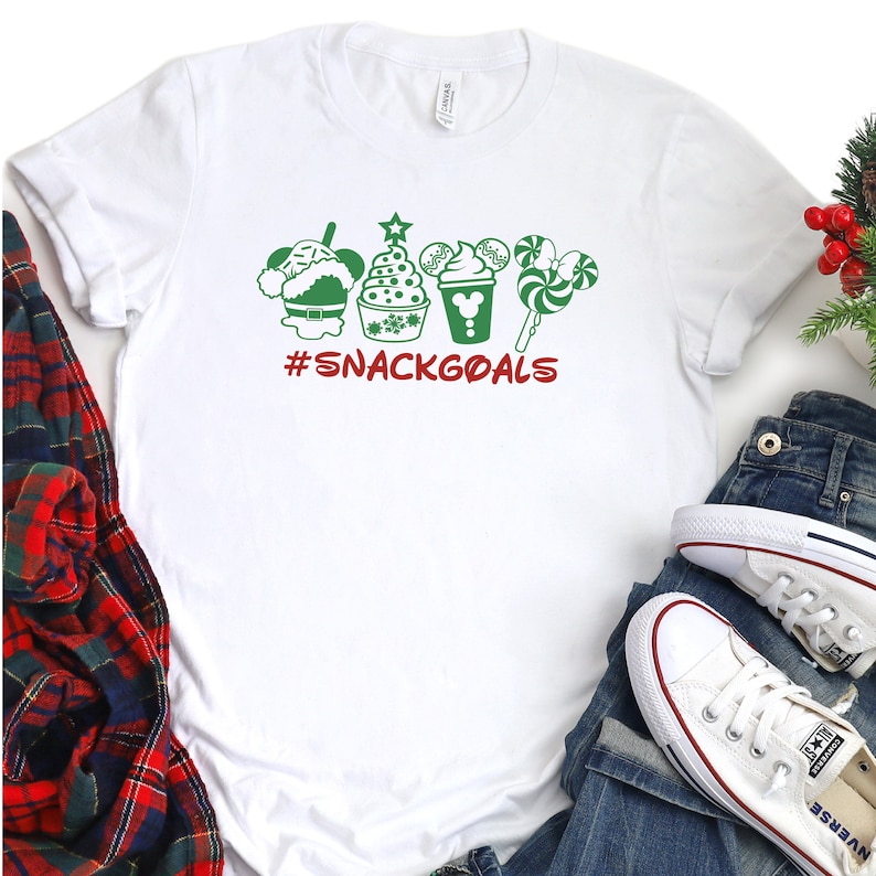 Holiday Snack Goals Tee; Christmas Women T-shirt Disneyland; Mickey Mouse T-shirt
