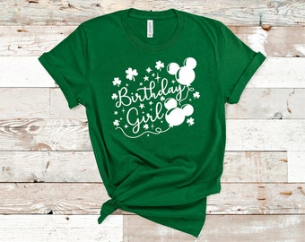 St Patricks Geburtstag Mädchen Shirt, Kleeblatt Disney Geburtstag Shirt, Disney Geburtstag Squad Shirt, Geburtstag Mickey Ballons T-shirt