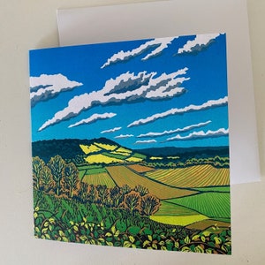 Tarjeta de felicitación, corte en linóleo, impresión en linóleo, tarjeta en blanco, impresión artística original, paisaje, tarjeta de cumpleaños, tarjeta para ella, tarjeta para él, tarjeta de agradecimiento