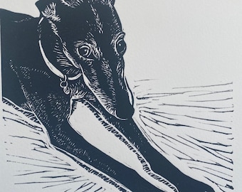 Windhund, Linoldruck, Hund, Linolschnitt, Hundedruck, Windhunddruck, Druck, Linoldruck, Original Kunst, Wandkunst, Print, Handgemacht, Handgedruckt