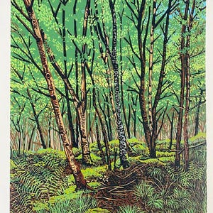 Scottish Woodland limited edition linoprint, Landscape, Corrieshalloch Gorge, Original art, Lino cut, Wall art,