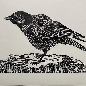 Crow, lino print, Bird, Lino cut, Bird print, Lino print, Original art, Wall art, Print, Handmade, Hand printed