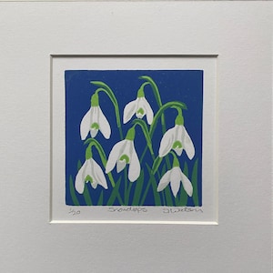 Snowdrop lino print, Hand printed, flowers, spring flowers, lino cut, original art print, printmaking, block print, flower linoprint