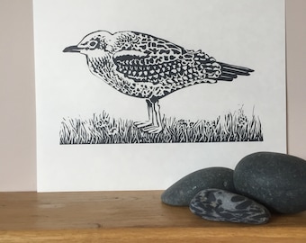 Young herring gull, lino print, Bird, Lino cut, Bird print, Lino print, Original art, Wall art, Print, Handmade, Hand printed, sea birds,