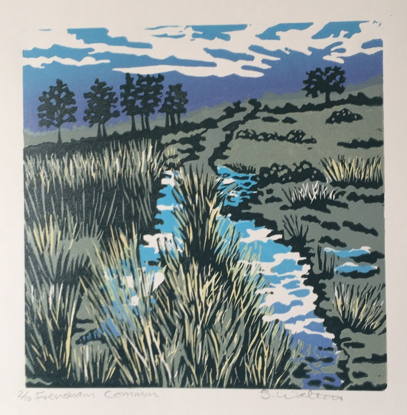 Landscape SECONDS Lino print Original art Frensham Common | Etsy