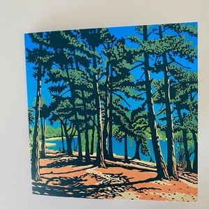 Tarjeta de felicitación, corte en linóleo, impresión en linóleo, tarjeta en blanco, impresión artística original, paisaje, tarjeta de cumpleaños, tarjeta para ella, tarjeta para él, tarjeta de agradecimiento