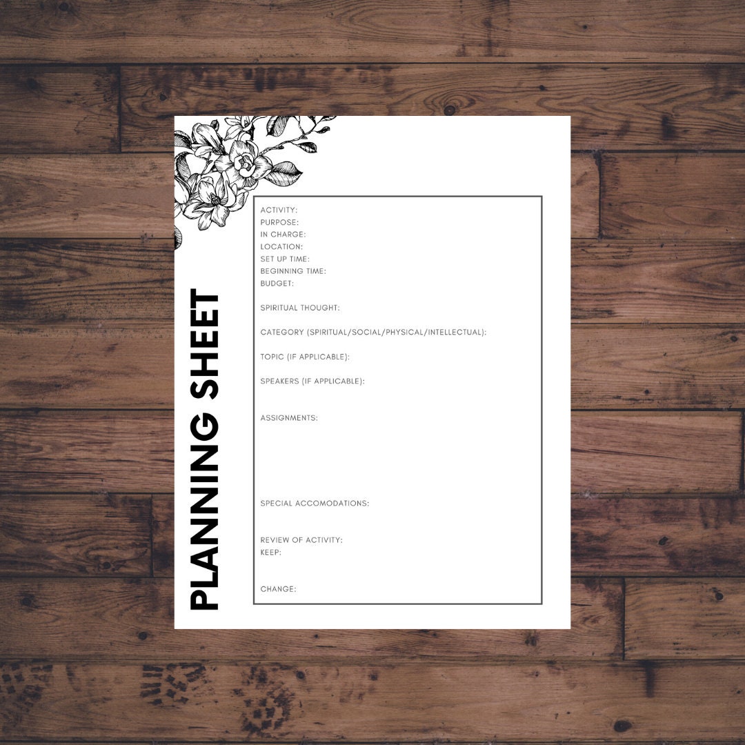 Young Women Activity Planning Sheet, Young Women's Planning Sheet