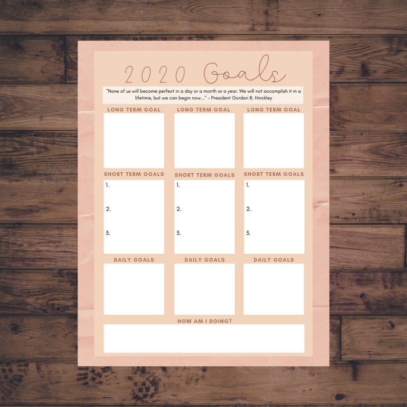 2020 Goal Worksheet 2020 LDS YW Goals LDS Young Women's | Etsy