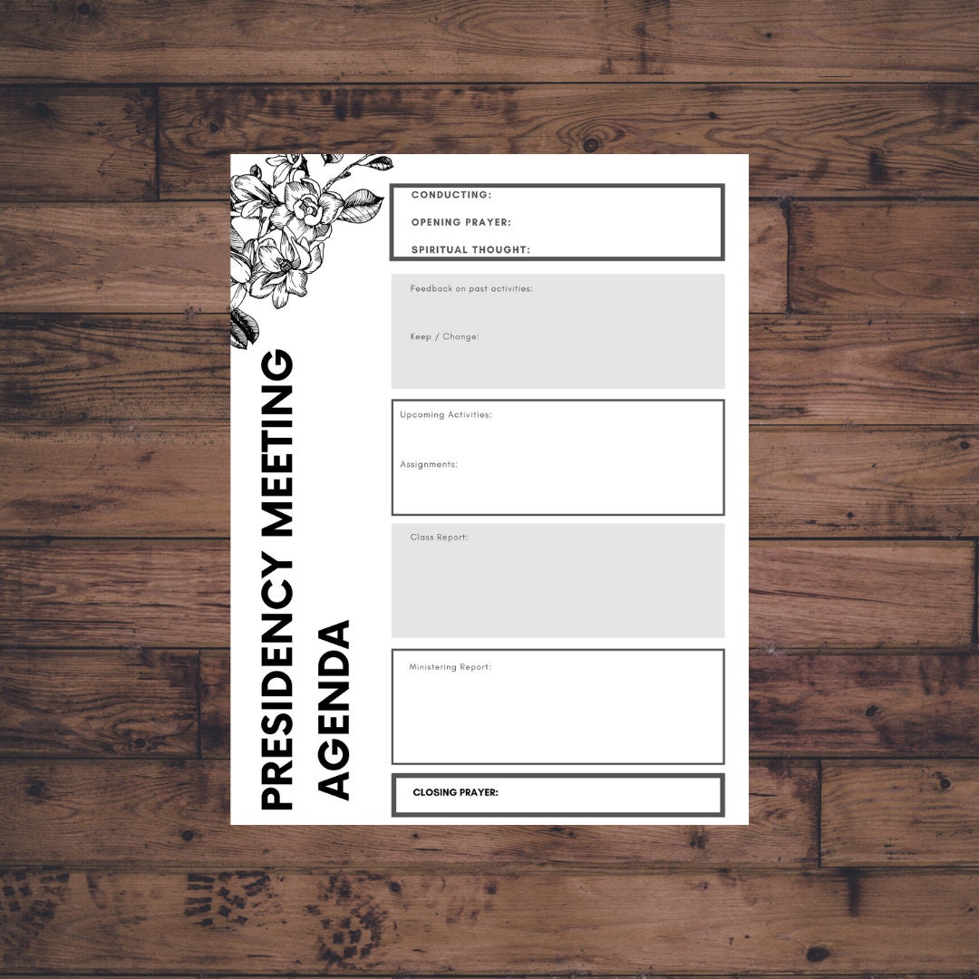 YW Presidency Meeting Agenda, Young Women Agenda, Young Women