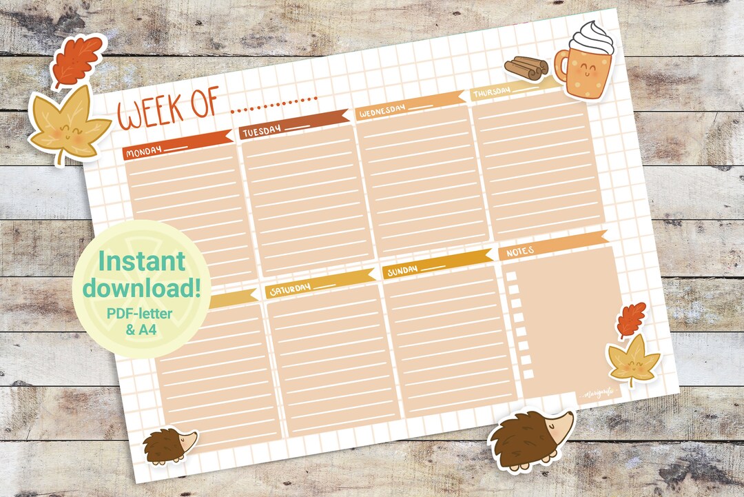 Weekly Planner Printable | To-do List , Pastel Colors, Cute | Autumn ...