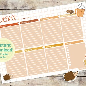 Wekelijkse planner afdrukbaar | To-Do lijst, Pastelkleuren, Schattig | Herfstplanner | Wekelijkse tracker | Direct downloaden | Leuk stationair