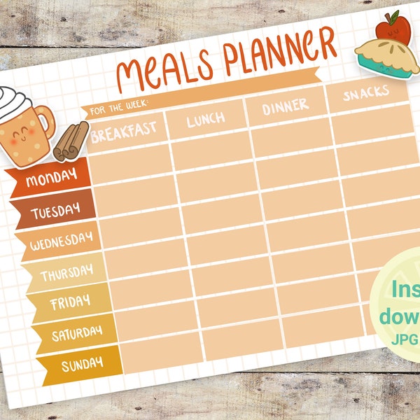 Autumn Weekly Meal Planner Printable | Shopping, Grocery, Food List, Cute | Planner | Supermarket organization | Instant Download-budget