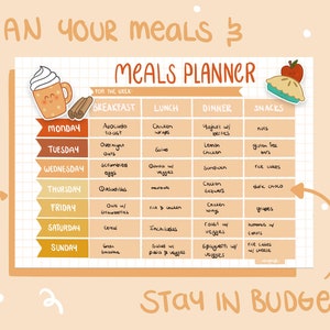 Autumn Weekly Meal Planner Printable Shopping Grocery Food - Etsy