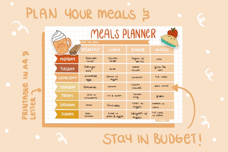 Autumn Weekly Meal Planner Printable | Shopping, Grocery, Food List ...