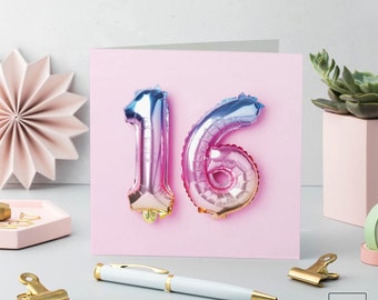 16th Birthday Card: Rainbow Foil Balloons, Sweet Sixteen Milestone