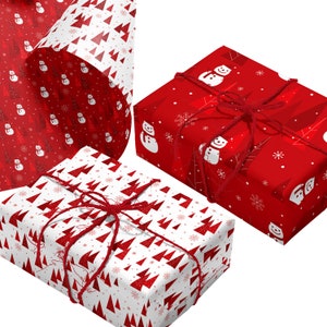 Christmas Wrapping Paper Sheets - 4 Double Sided Sheets of Red Wrapping Paper. Recyclable Christmas Wrapping Paper 70 x 50cm by Ruby Ashley®