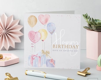 Balloons & Gifts Birthday Card: Eco-Friendly UK Made