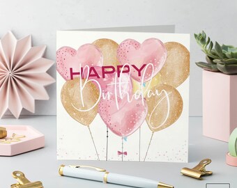 Balloon Birthday Card: Pink Envelope, Blank Inside