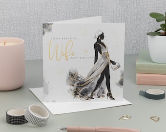 Gold Foil Wife Birthday Card: Elegant Design, Made in UK