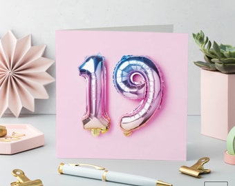 19th Birthday Card: Rainbow Foil Balloons, Eco-Friendly