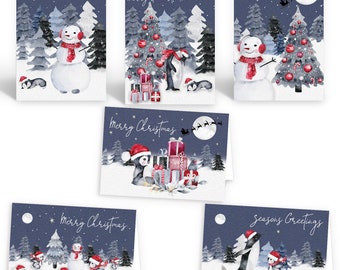 Charity Christmas Cards: Penguin & Snowman Designs - Made in UK