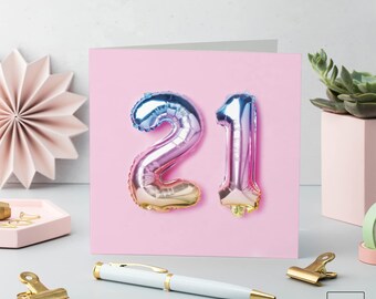21st Birthday Card: Rainbow Foil Balloons, Milestone Anniversary