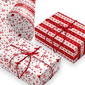 Fogli di carta da regalo natalizi - 4 fogli bifacciali di carta da regalo rossa. Carta da regalo di Natale riciclabile 70 x 50cm di Ruby Ashley®